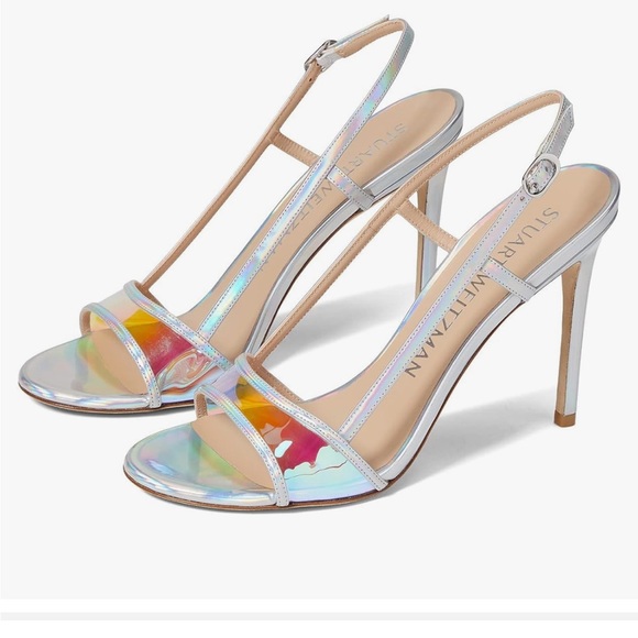 Stuart Weitzman Womens Mondrian 100 Sandal Silver/ Aurora size US 7 - Picture 2 of 14